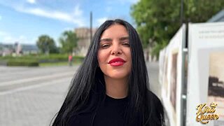 kira queen strips down then takes tourist cock raw on the sofa in living room