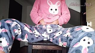 petite asian stepdaughter teases small tits and masturbates in pajamas