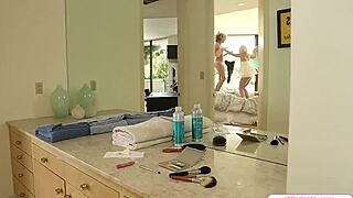 Big Tits Brunette Facesits Girlfriend's Shaved Pussy Hard