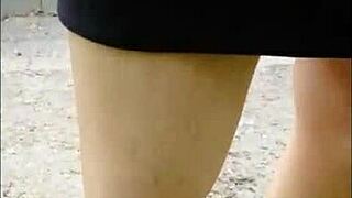 chubby german pantyhose tease on cable car