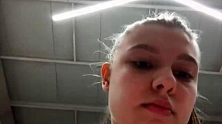 Blonde Teen with Big Natural Tits Masturbates Hard to Orgasm in Public Gym Webcam Homemade