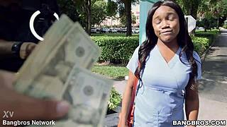 Heart pounding as hot ebony nurse takes deepthroat facial on wild bus ride