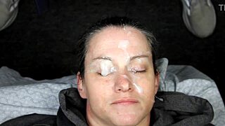 Guys night out ends with dirtydees face covered in huge cumshots