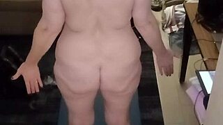 hot milf stretches big natural tits during naked yoga poses