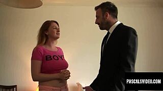 hey busty redhead, pascal white's cock choking your throat while slamming pussy??