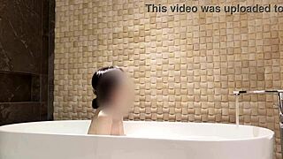 Skinny japanese brunette amateur bathes feet legs small tits luxury hotel shower