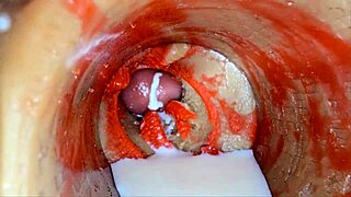 Camera dives deep inside oiled tight wet pussy for huge cock creampie sperm ejaculation asmr close up