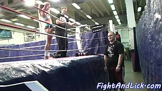 Athletic European Lesbians Clash in Intense Boxing Ring Wrestle