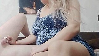 My soft dick throbs hard under her sexy white nails gripping tight handjob tease