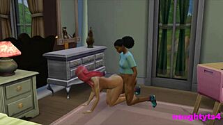 Roommate busts futa girl jerking off then punishes with bent over anal doggystyle