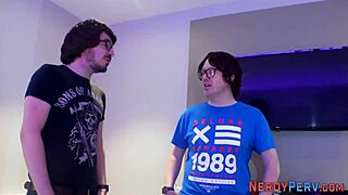 Nerdy newbie amateur tricked into first sloppy blowjob session