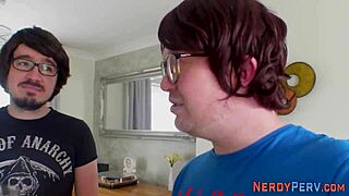Nerdy newbie amateur tricked into first sloppy blowjob session