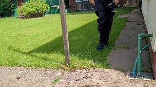 getting naked outdoors for pee then back inside fucking huge mature sex doll outdoors