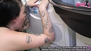 pummelige deutsche hausfrau kriegt es in der küche mit facial