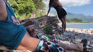 Beach Flashing Huge Cock! Skinny Girl Spots It and Jerks Cum Explosion!