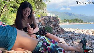 Beach Flashing Huge Cock! Skinny Girl Spots It and Jerks Cum Explosion!