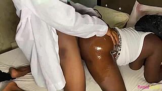 Doggy creampie pussy takes two black monster cocks oiled deep