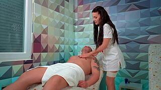 Nurse massages patient fully then rides cock in hospital room wet pussy