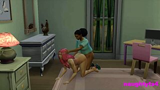 Roommate busts futa girl jerking off then punishes with bent over anal doggystyle