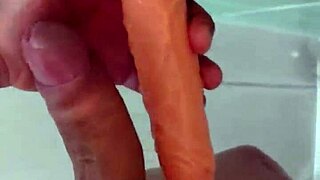 I frot my huge cock against yours in bathroom closeup handjob till we both cum hard