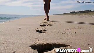 gorgeous petite milf strips lingerie on beach showing big ass and tits