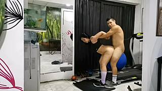 personal trainer bends petite latina over in gym for rough doggystyle assfucking with hand over mouth to muffle moans