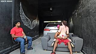 My buddy's girlfriend dances close, feels my hard cock, then fucks me raw in front of him garage creampie