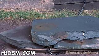 Bound Couple's Bent-Over Bondage Game Unleashes Rough Desires