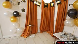 PervyMother Stepson Fucks Redhead Stepmom Cowgirl at New Year's Party