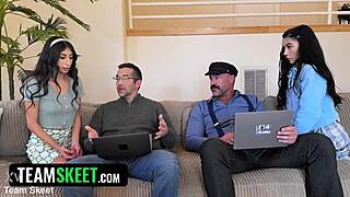 Delilah and sona discover stepdads' erotica power through anal creampie gangbang threesome