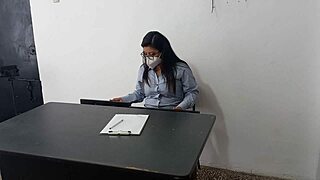 Latina stepdad's secretary milf seduces me on desk then stands for slow office fuck