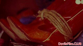 Busty babe bound and dominated rides cock for massive tit cumshot