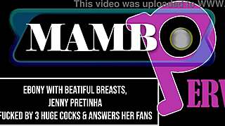 breathtaking brazilian ebony jenny pretinha's perfect tits ride three huge cocks wildly