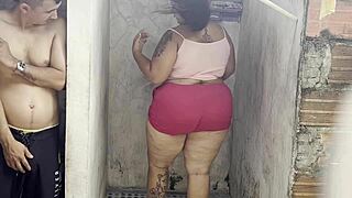 stepmom sneaks lover into shower for secret bareback fuck