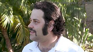 Young neighbor girl bent over deepthroating architect outdoors