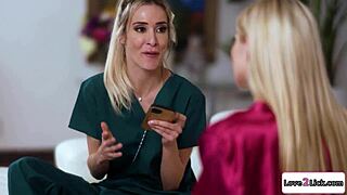 Busty Babe Fingers Petite Roommate's Shaved Cunt Hard