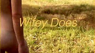 YOUNG WIFE FLASHES SHAVED PUSSY AND BIG TITS ON FIRST NUDE PUBLIC WALK!