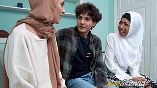 hijab stepsisters frantically hide their steamy threesome traces