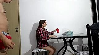 my horny stepsis wants milk for cereal so i fuck her hard and cum inside