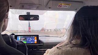 app driver babe licks tanned wet pussy of wheelchair guy after public piss payment