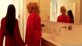 hot lesbians masturbate with toys in erotic bathtub full of passion