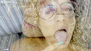 Brazilian Blonde Nerd's Massive Pussy Lips and Big Clit Up Close for Latina 1on1 Pounding