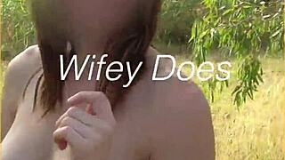 YOUNG WIFE FLASHES SHAVED PUSSY AND BIG TITS ON FIRST NUDE PUBLIC WALK!