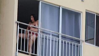 Filming neighbor slut masturbate outdoors then pounding her pussy while husband away