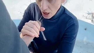 SUCKING HUGE COCK AT -10 DEGREES! HE WARMS MY TONGUE WITH HOT CUM LOAD!