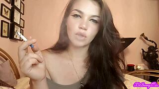 Whoa! Xo Bunny's Blue-Eyed Latina Smoke Blows In Your Face While She Sucks!