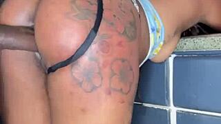 Big black cock ravages petite blonde babysitter in Christmas taboo romp