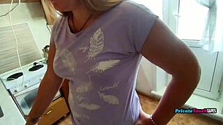 Chubby Russian Wife Fucked Doggy in Kitchen by Hubby