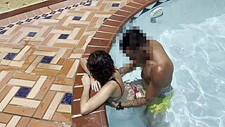 Skinny 18yo horny teen fucked amateur poolside cowgirl deepthroat and doggystyle!