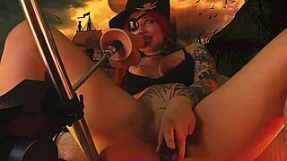 pirate girl orgasms wildly from vibrators in every hole